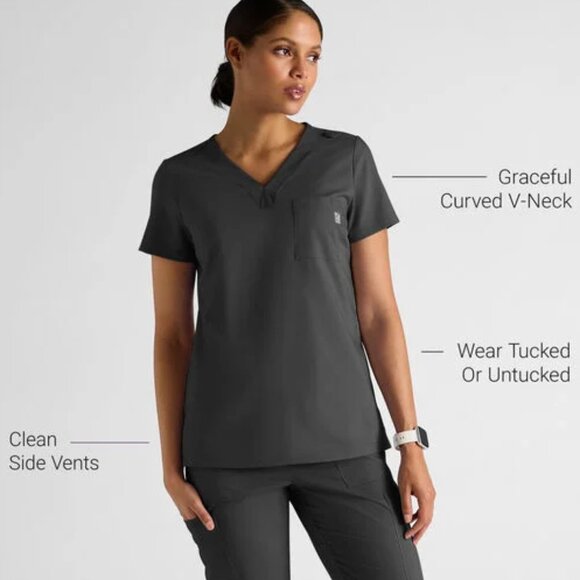 Butter-Soft STRETCH Women's 1-Pocket V-Neck Tuck-In Scrub Top - Picture 1 of 4